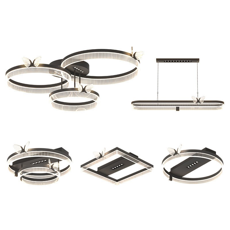 意式极简客厅主灯简约现代2025新款几何圆环吸顶灯具组合全屋套餐