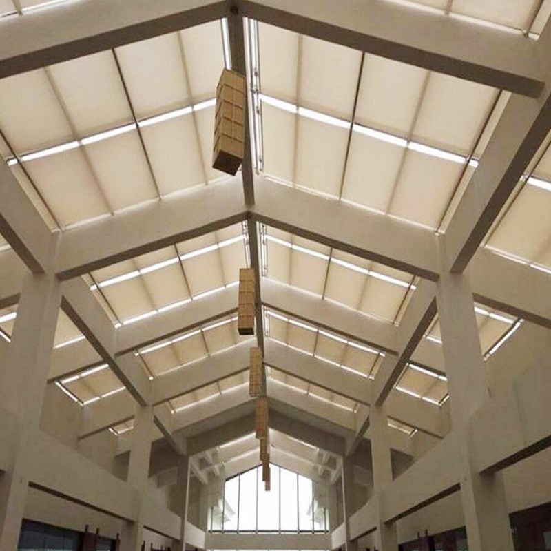 商场中庭遮阳帘FSS卷轴式电动天棚帘采光顶防晒遮阳室内顶蓬帘