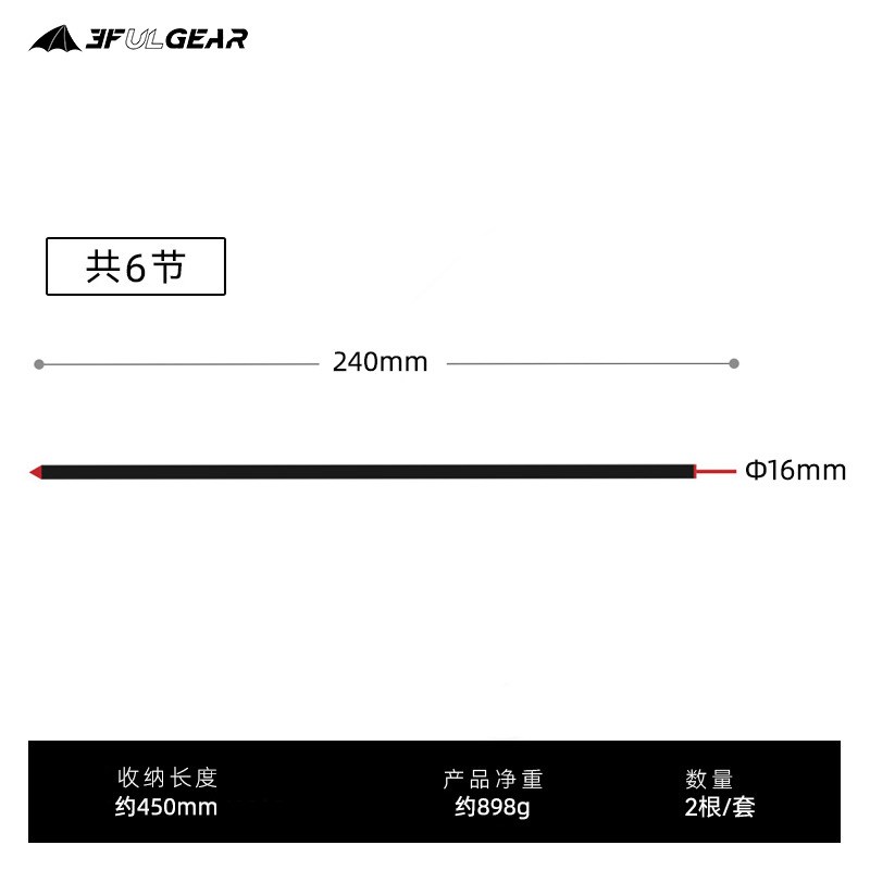 三峰出 加粗杆子 专业5节铝合金天幕杆露营帐篷门厅支撑杆 凉棚杆