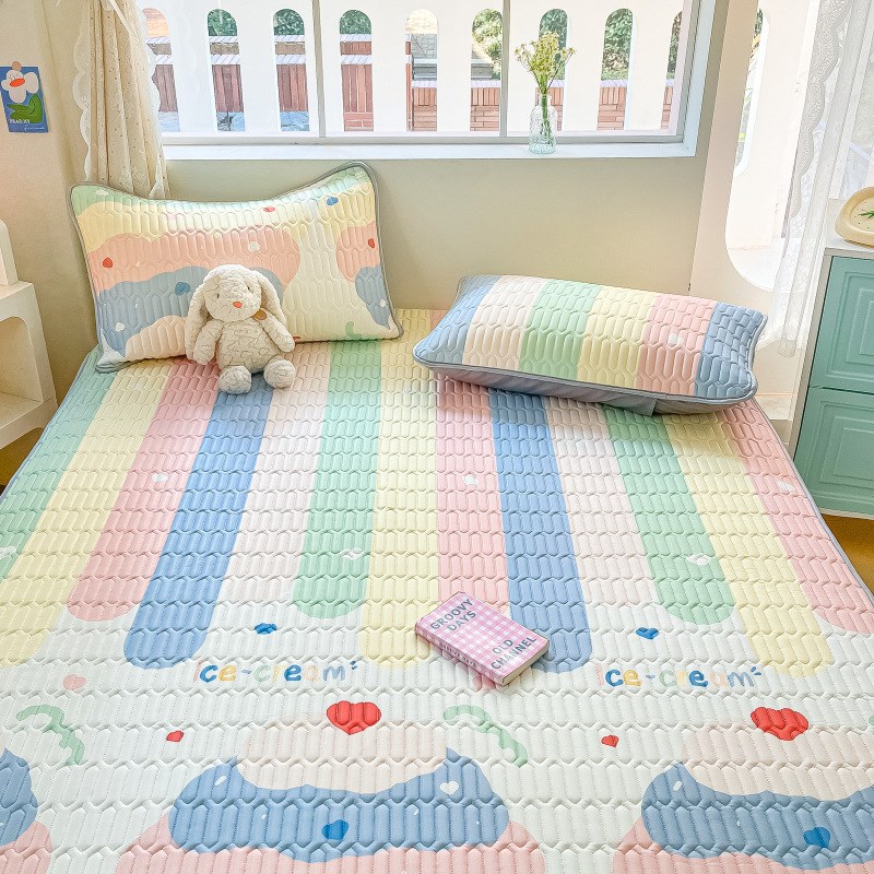 夏季冰丝乳胶凉席三件套床单款空调软凉席学生宿舍可水洗家用凉席