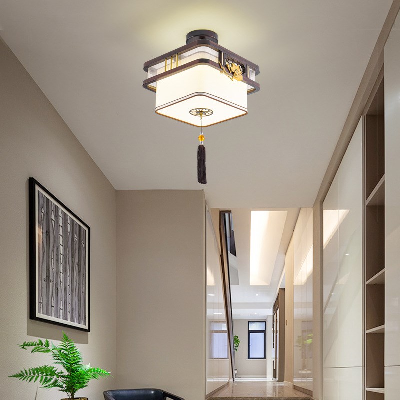 新中式实木吸顶灯 中国风金丝檀仿古灯 走廊过道玄关卧室灯具大全