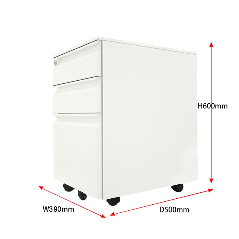 三抽活动柜钢制铁皮桌下柜带轮子可移动资料柜子带锁办公室矮柜