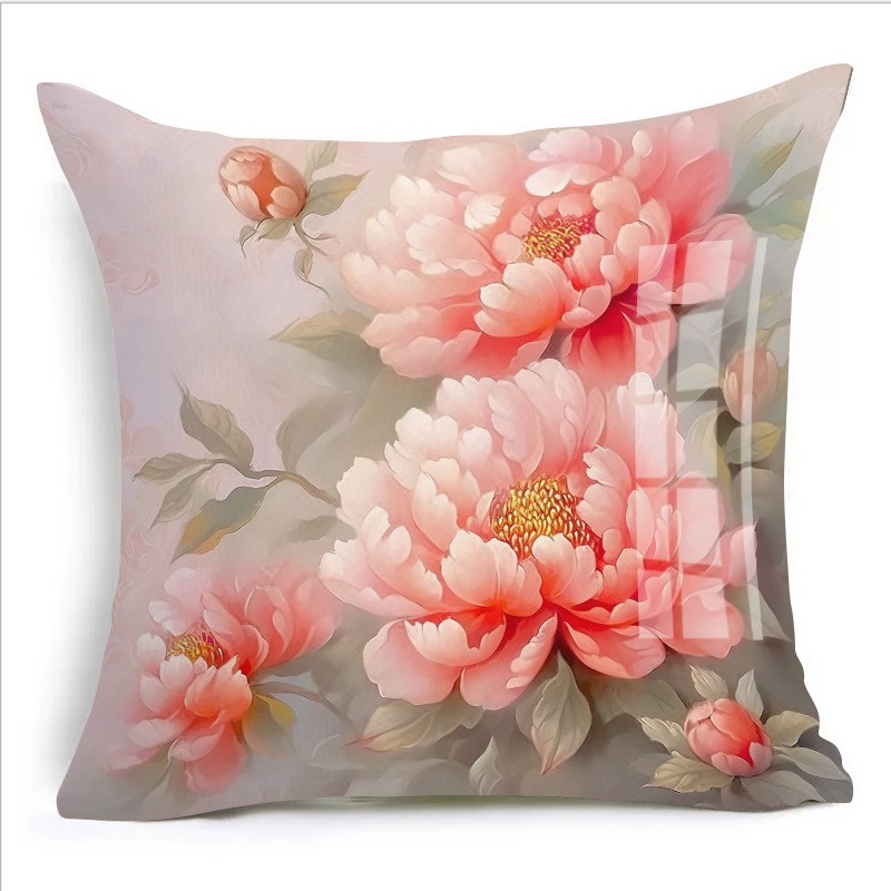 牡丹花新款十字绣抱枕枕套靠枕沙发卧室车上自己绣满绣