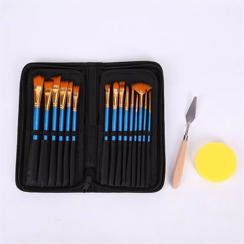 15支布包画笔套装水彩笔勾线笔丙烯油画用笔多功能组合绘画套装