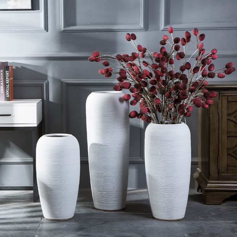 落地花瓶大号白色客厅干花花艺现代家居粗陶中式陶瓷陶罐别墅摆件
