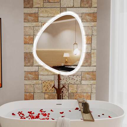 异形智能化妆浴室镜挂墙式LED防雾镜发光镜不规则浴室镜水滴镜子