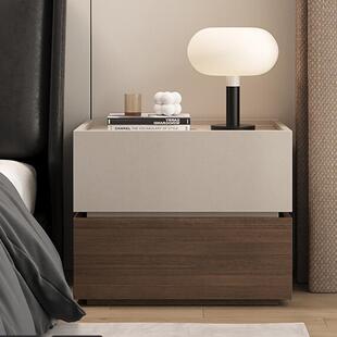 实木多层板床头柜子现代简约床边柜轻奢高级感卧室家用床头置物架