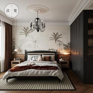 中古风复古床样板房别墅主卧大床民宿酒店全套家具外贸代加工