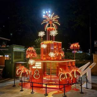 元旦春节商场亚克力礼花灯美陈装饰户外亮化灯网红红色烟花装饰灯