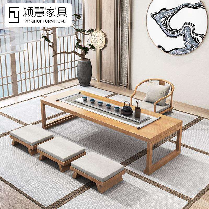 榻榻米日式茶桌组合飘窗茶几实木茶艺桌民宿坐地桌禅意矮桌泡茶桌
