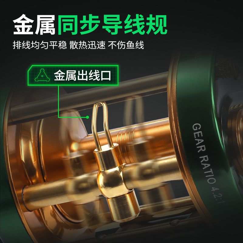 复古绿单摇臂鼓轮4060慢摇铁板鼓轮同步线轨打黑近海船钓外贸