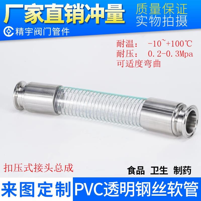 PVC食品级透明胶管水管无味不含塑化剂精宇快装扣压钢丝软管304