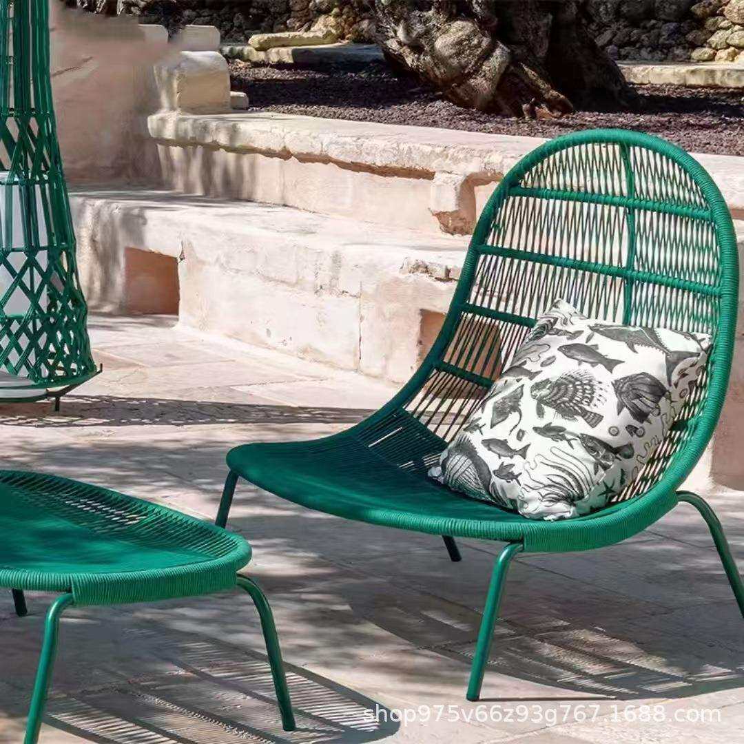 休闲户外编藤沙发家装设计师售楼部室外庭院防晒耐磨绳编沙发躺椅