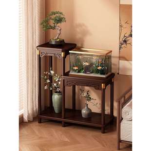 实木中式博古架茶室小型鱼缸架客厅落地式置物架室内感花架子