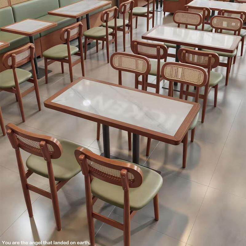 藤编实木餐厅咖啡火锅烤肉餐饮饭店靠墙卡座沙发面馆桌椅组合商用