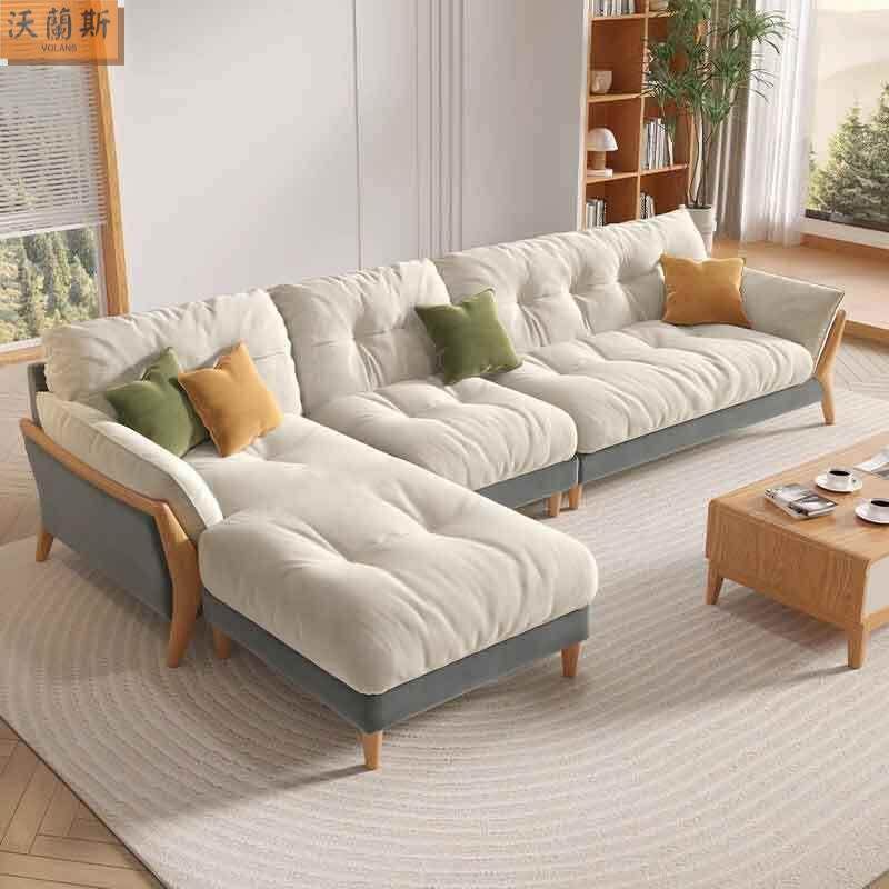 日式原木客厅轻奢新款直排猫抓布奶油风云朵沙发布艺现代简约家具