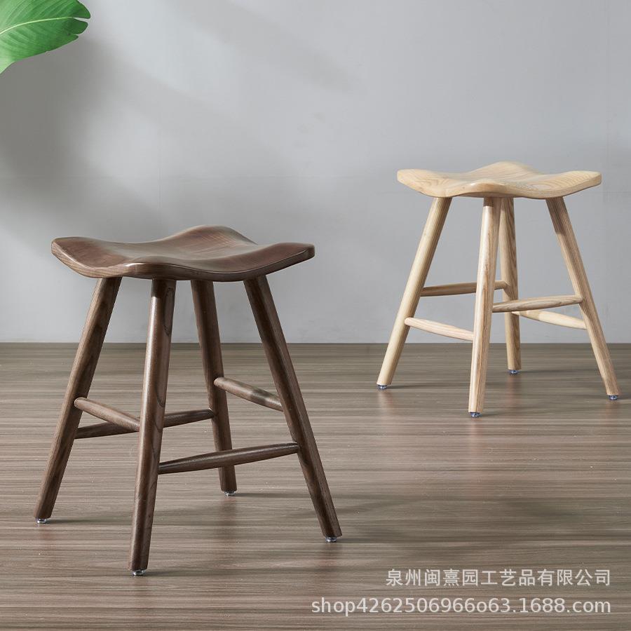 现代简约家用原木凳创意酒吧ktv吧椅北欧实木吧台椅白蜡木高吧凳