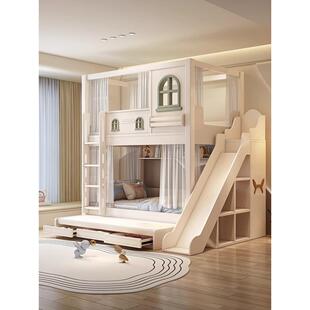 上下床儿童床高低床实木柱双层床姐弟互不干扰上下铺两层床简约