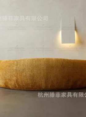 北欧轻奢大平层客厅弧形设计师多人沙发圈圈绒黄色多人布艺沙发