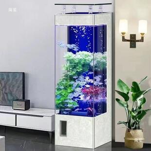 方形立式浮法玻璃金鱼缸客厅家用落地式背部过滤靠墙免换水水族箱