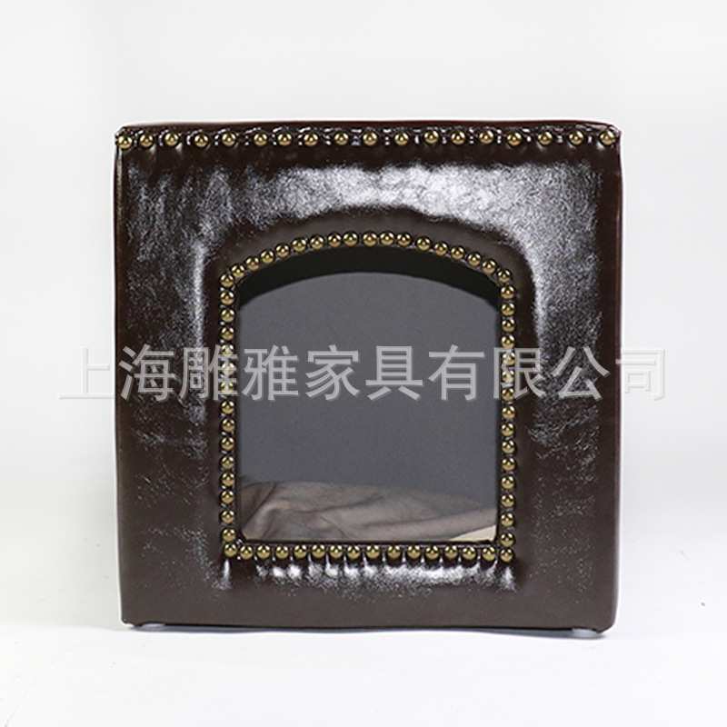创意宠物窝猫狗窝泰迪比熊小型犬凳子窝木制PU皮宠物收纳坐凳厂家