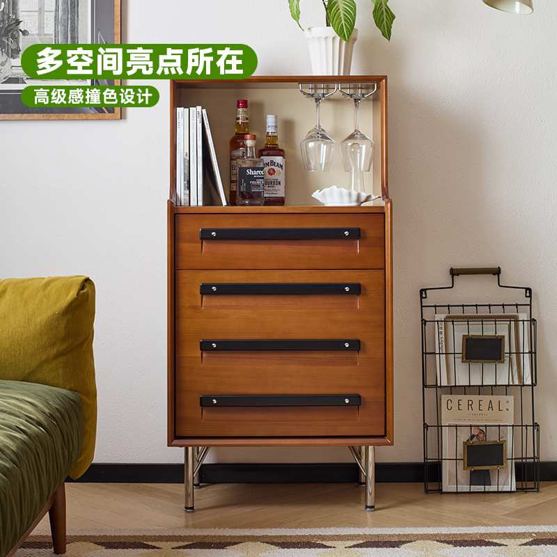 中古风客厅沙发边柜侧柜电视实木立柜咖啡边柜复古收纳展示柜