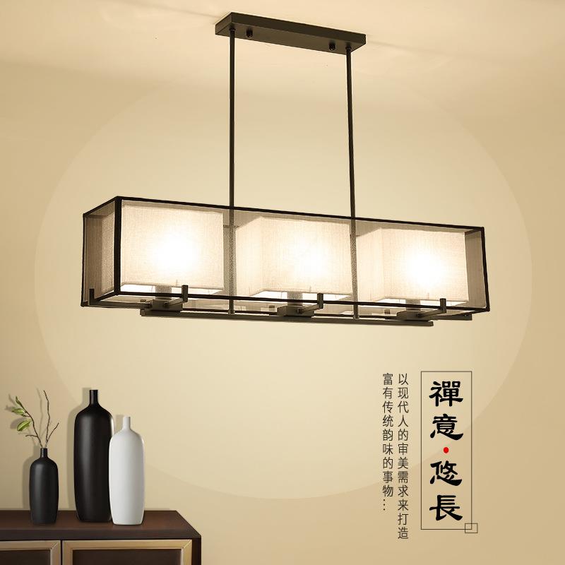长方形新中式餐厅吊灯仿古现代简约中式灯创意三头铁艺吧台灯具