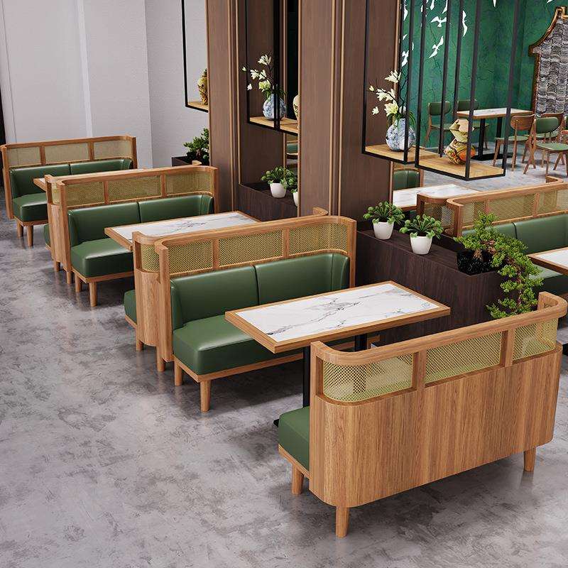 餐厅卡座沙发凳餐饮商用奶茶店桌椅藤编现代风格家具饭店桌子