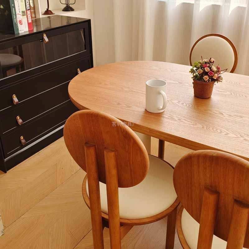 法式复古实木椭圆形餐桌椅组合中古奶油风格客厅家用大小户型餐桌