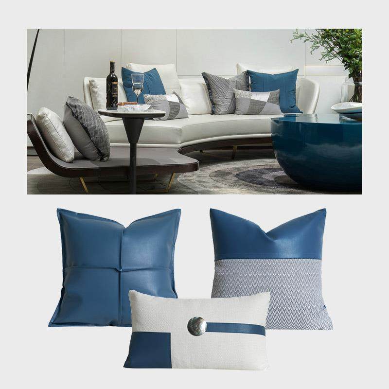 现代简约亮蓝色PU皮抱枕客厅沙发靠枕样板间装饰靠垫长方形腰枕套,电子元器件市场,其它元器件,淘宝优惠券,粉丝福利购,淘宝优惠卷