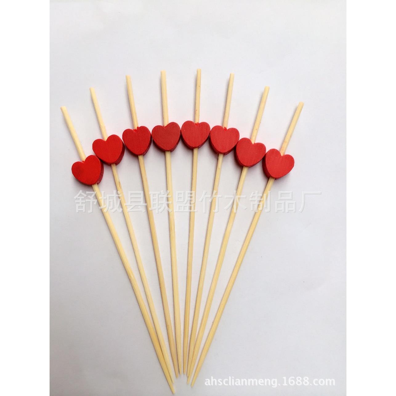 直销红色爱心珠串花结串水果签竹制工艺品