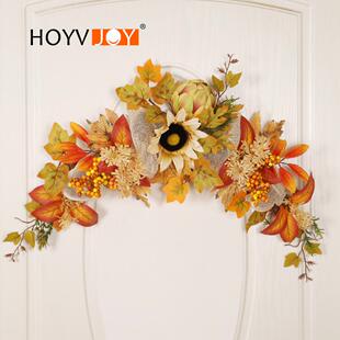 鸿禹秋季万圣节白色向日葵装饰门楣仿真花感恩节墙壁装饰挂件跨