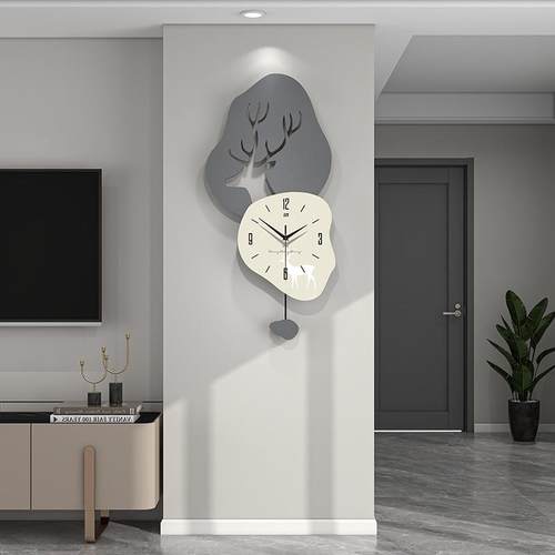 客厅北欧简约挂钟家用高级感创意鹿头钟表餐桌旁静音装饰时钟挂墙