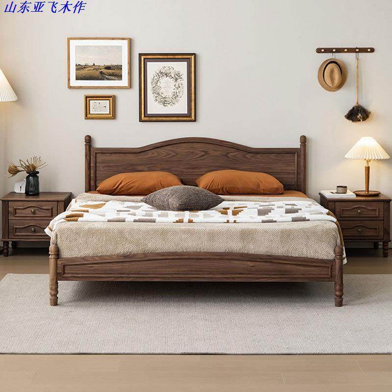 北欧全实木床现代简约黑胡桃木1.8米复古双人床1.5米原木婚床