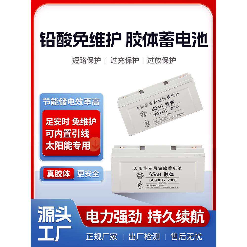 太阳能胶体蓄电池12V家用大容量免维护工程储能铅酸胶体电池