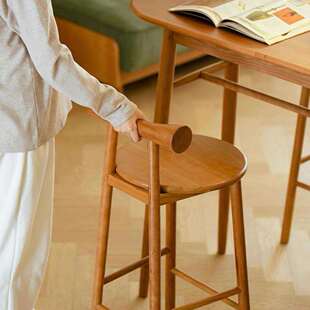 北欧简约实木吧台椅家用脚凳网红蝴蝶轻奢高脚凳原木风吧台椅凳子