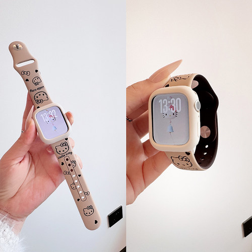 【凯蒂猫】适用iwatch11手表表带S10手表AppleWatch11表带S10硅胶se32保护壳S9半包表壳表套腕带智能女生新款