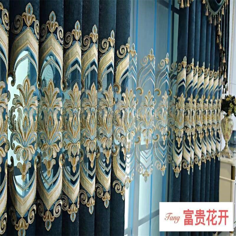 2023年新款欧式雪尼尔镂空绣花窗帘别墅款客厅书房飘窗落地窗成品