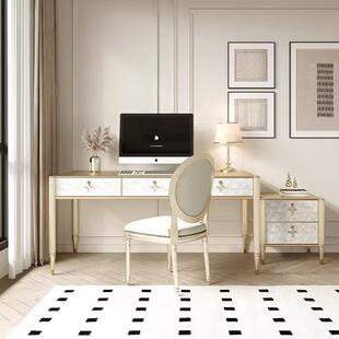 美式轻奢贝壳书桌卧室新款梳妆台高级感家用实木办公桌收纳置物架