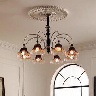 法式中古风高级感客厅灯温馨浪漫美式复古琥珀色花瓣卧室餐厅吊灯