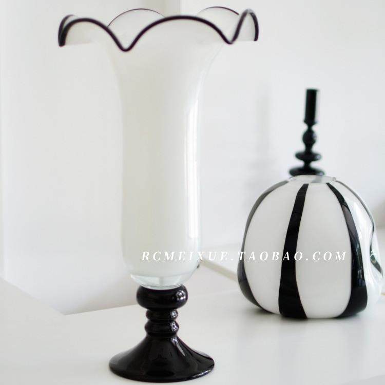 赫本风黑白中古系白菜口风灯手工玻璃花瓶水培插花器家居装饰摆件,纺织面料/辅料/配套,纺织机械配件,淘宝优惠券,粉丝福利购,淘宝优惠卷