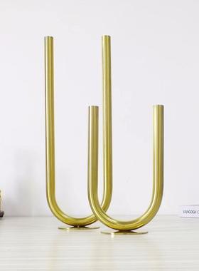 U型烛台后现代奢华样板房餐厅创意摆件欧式简约金属装饰工艺品