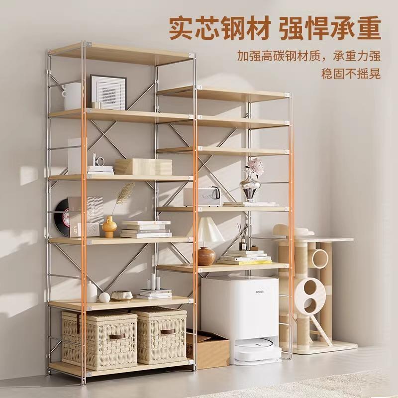 原木风日式置物架厨房落地锅具微波炉烤箱小家电收纳杂物架储物架