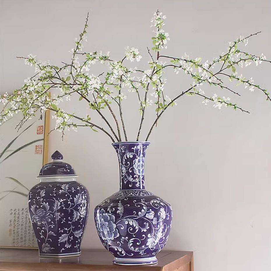 中式陶瓷水培花瓶花器客厅玄关家居装饰摆件蓝底花瓶青花瓷储物罐