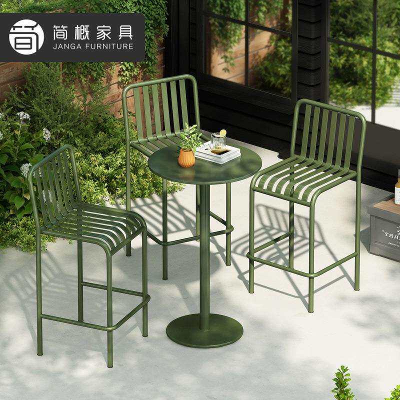 户外庭院吧桌椅奶茶店外摆休闲三件套金属露天餐厅吧台高脚凳组合