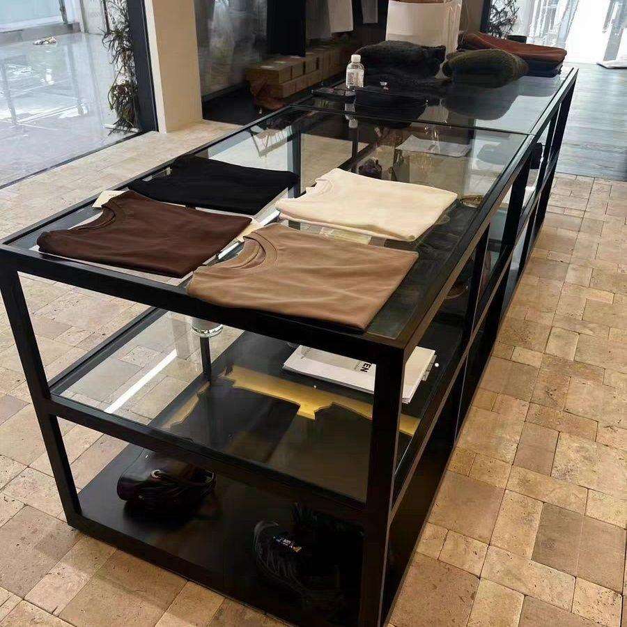 服装店中岛吧台流水玻璃展示柜女装陈列摆件展示台陈列柜实木儿童