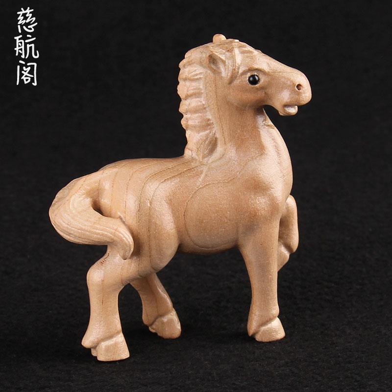 桃木马摆件木雕原色十二生肖马汽车摆件手把件吉祥物无漆无拼接图片