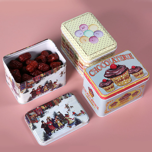长方形收纳盒铁皮饼干盒r糖果零食储物盒办公室桌面大号马口铁盒