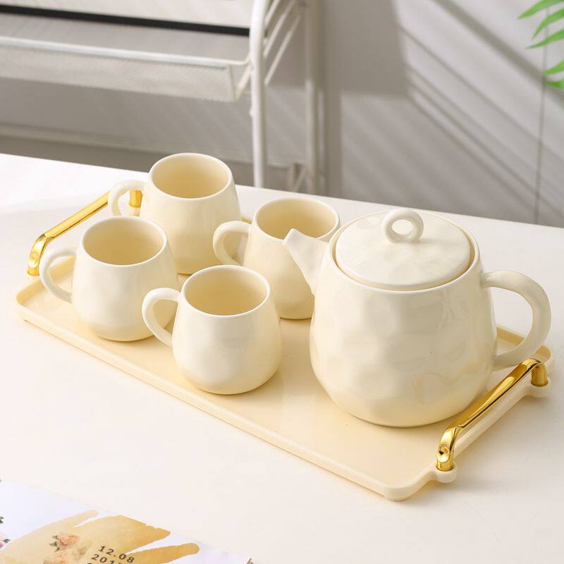 轻奢奶油水杯套装家用陶瓷杯子水壶客厅高级茶杯茶具乔迁水具杯具