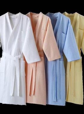 棉华全夫格浴男袍睡通袍中长款长袖浴袍家居服DDT女用